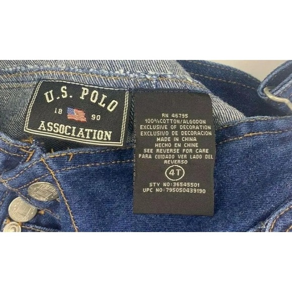US Polo Assn Bib Overalls  Toddler Jean Shorts 4T - Picture 4 of 8
